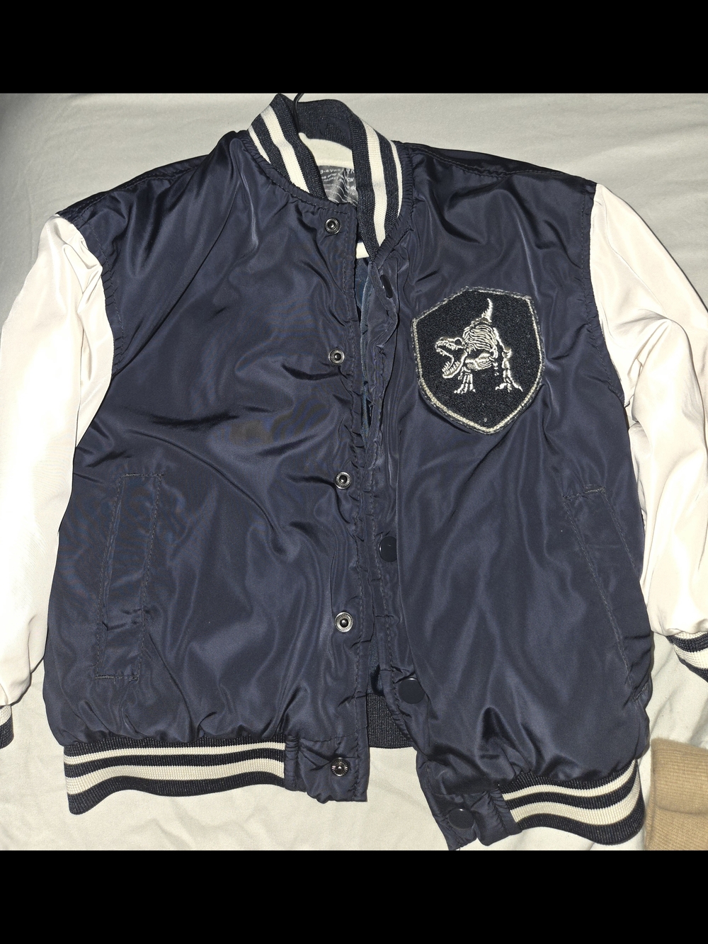 Primark Navy and White Kids Varsity Bomber Jacket with Crest Patch